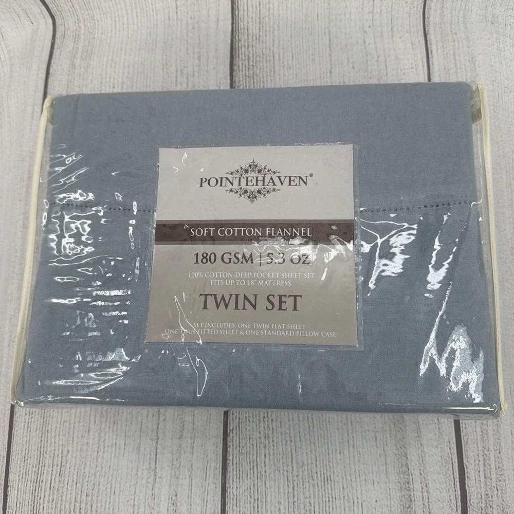 Pointehaven Sheet Set TWIN Dusty Blue 100% Cotton Brushed Flannel Soft Solid
